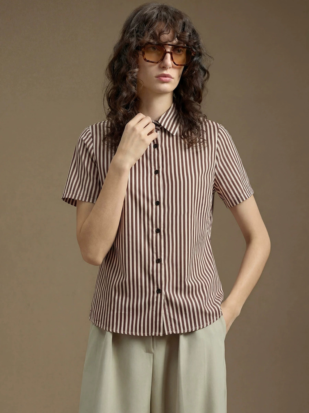 ZARA Russian Fashion Striped Shirt Summer Short Sleeve Cardigan
